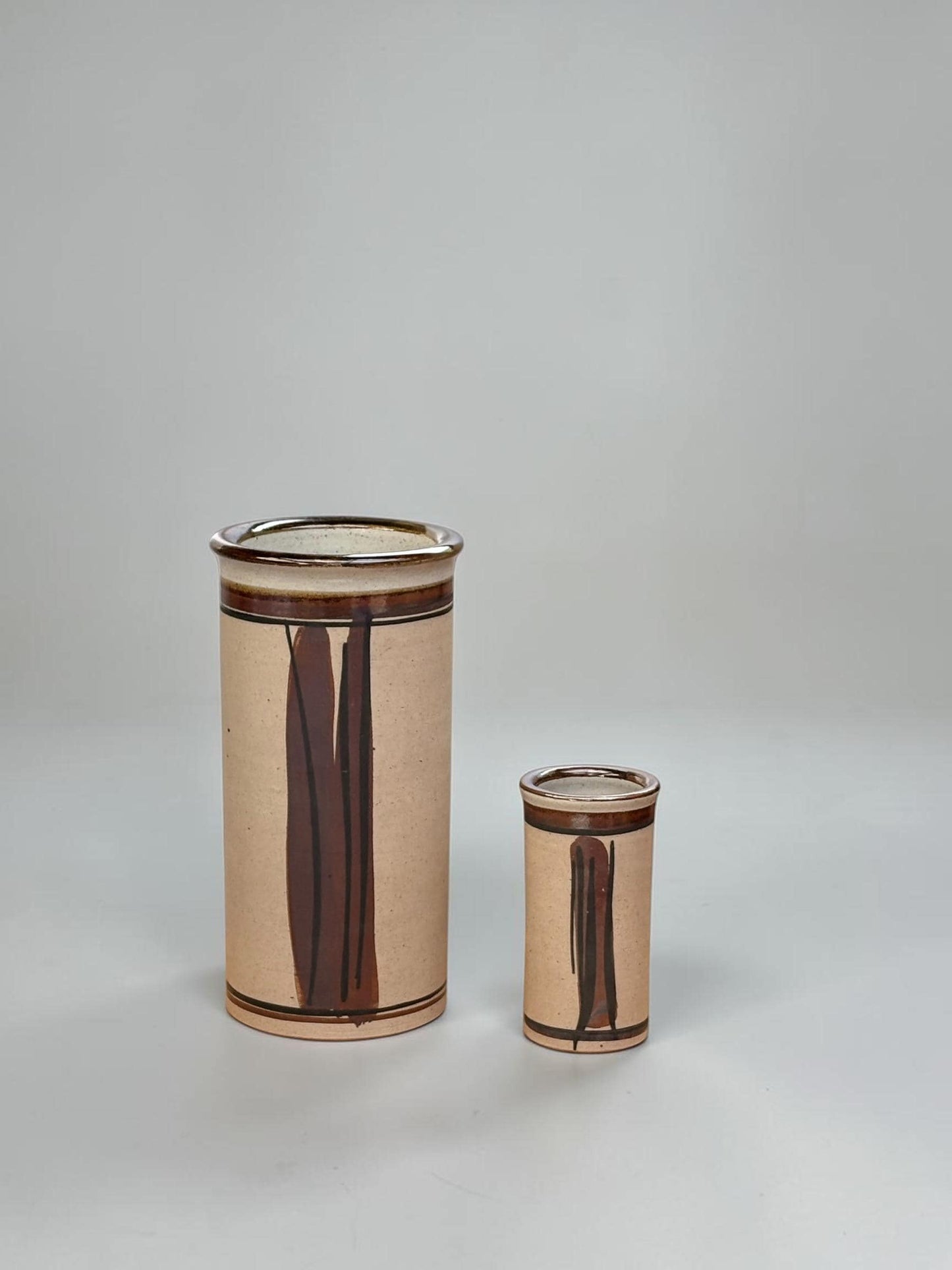 Hanne Stentøj Danish stoneware vase set cylindrical vases with brown brushstroke decor