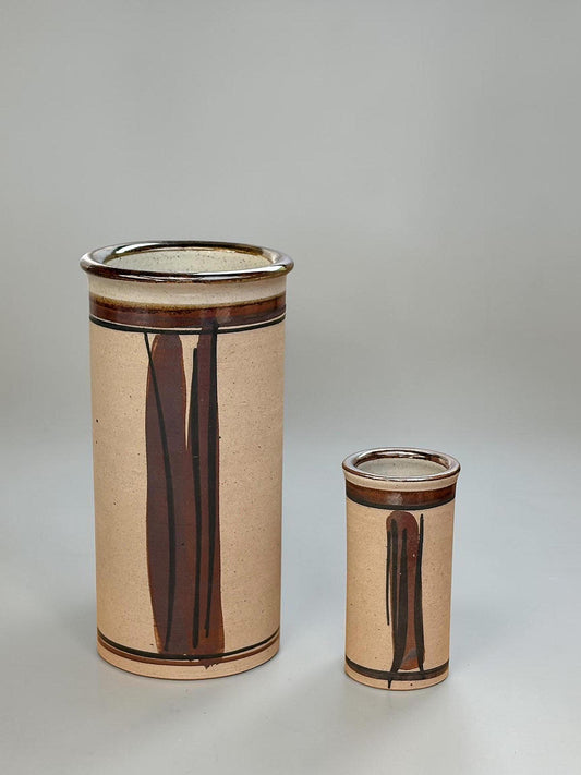 Hanne Stentøj Danish stoneware vase set cylindrical vases with brown brushstroke decor
