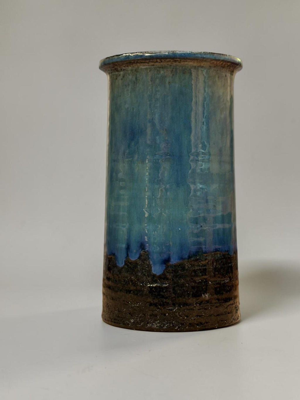 Belka Stentoej (Stenhøj) blue drip glaze stoneware cylinder vase made in Denmark __etsy:8196079247