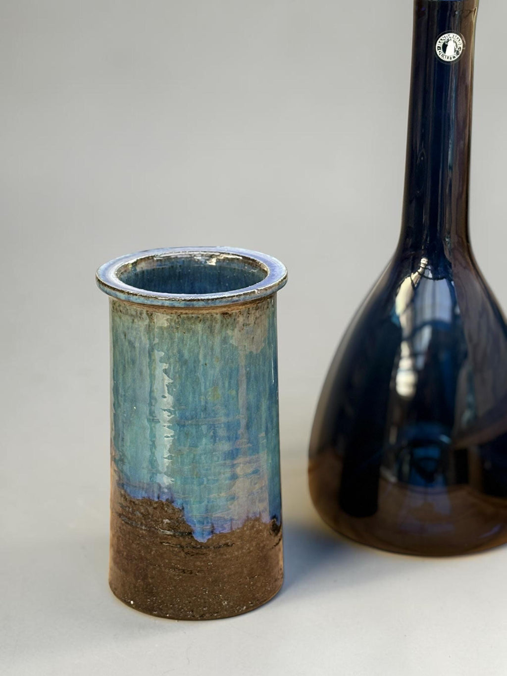 Belka Stentoej (Stenhøj) blue drip glaze stoneware cylinder vase made in Denmark __etsy:8196079265