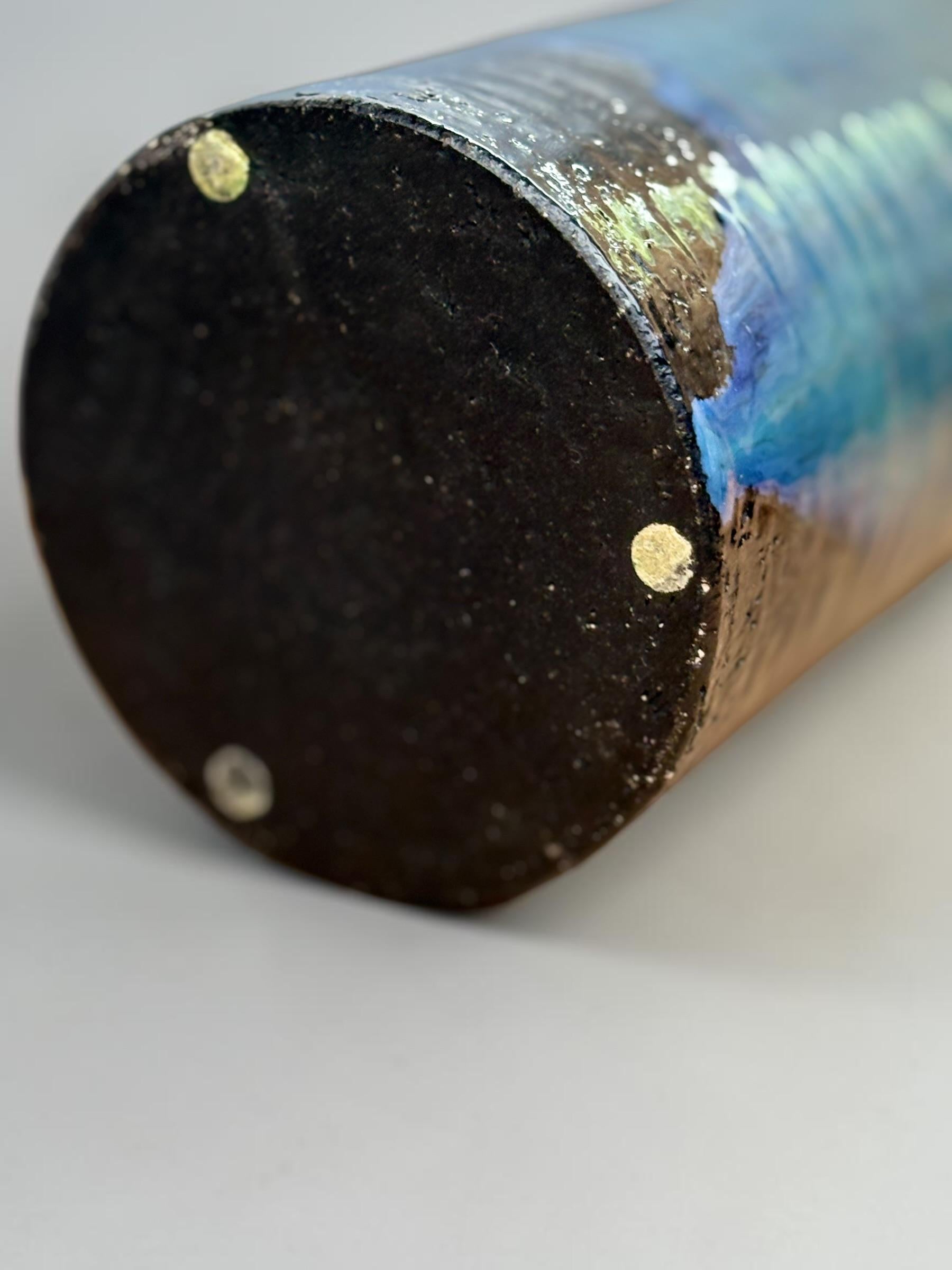 Belka Stentoej (Stenhøj) blue drip glaze stoneware cylinder vase made in Denmark __etsy:8196079269
