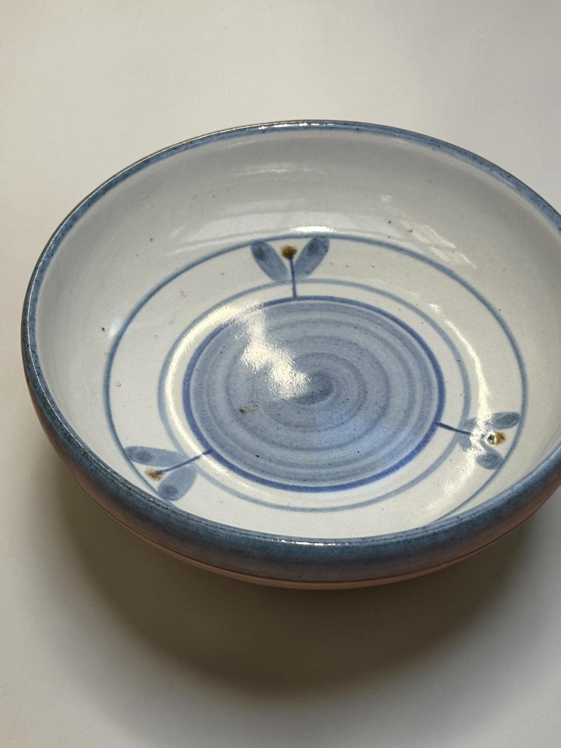Soholm Bornholm stoneware bowl: Hand-Painted blue spiral leaf design __etsy:8196123037