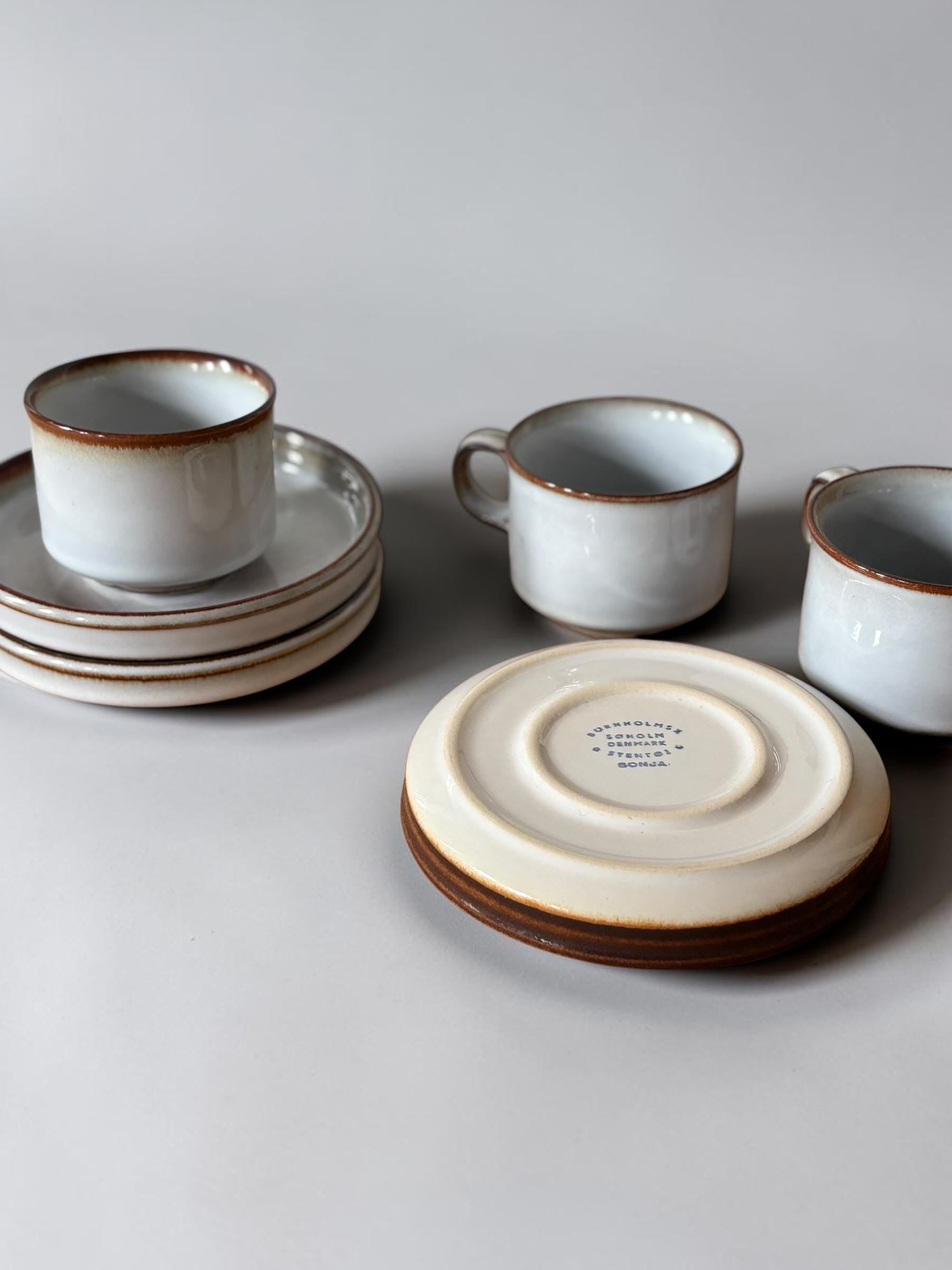 Soholm 'Sonja' stoneware:  Cups and saucers set of 4 Danish Bornholm retro coffee mugs __etsy:8205273503