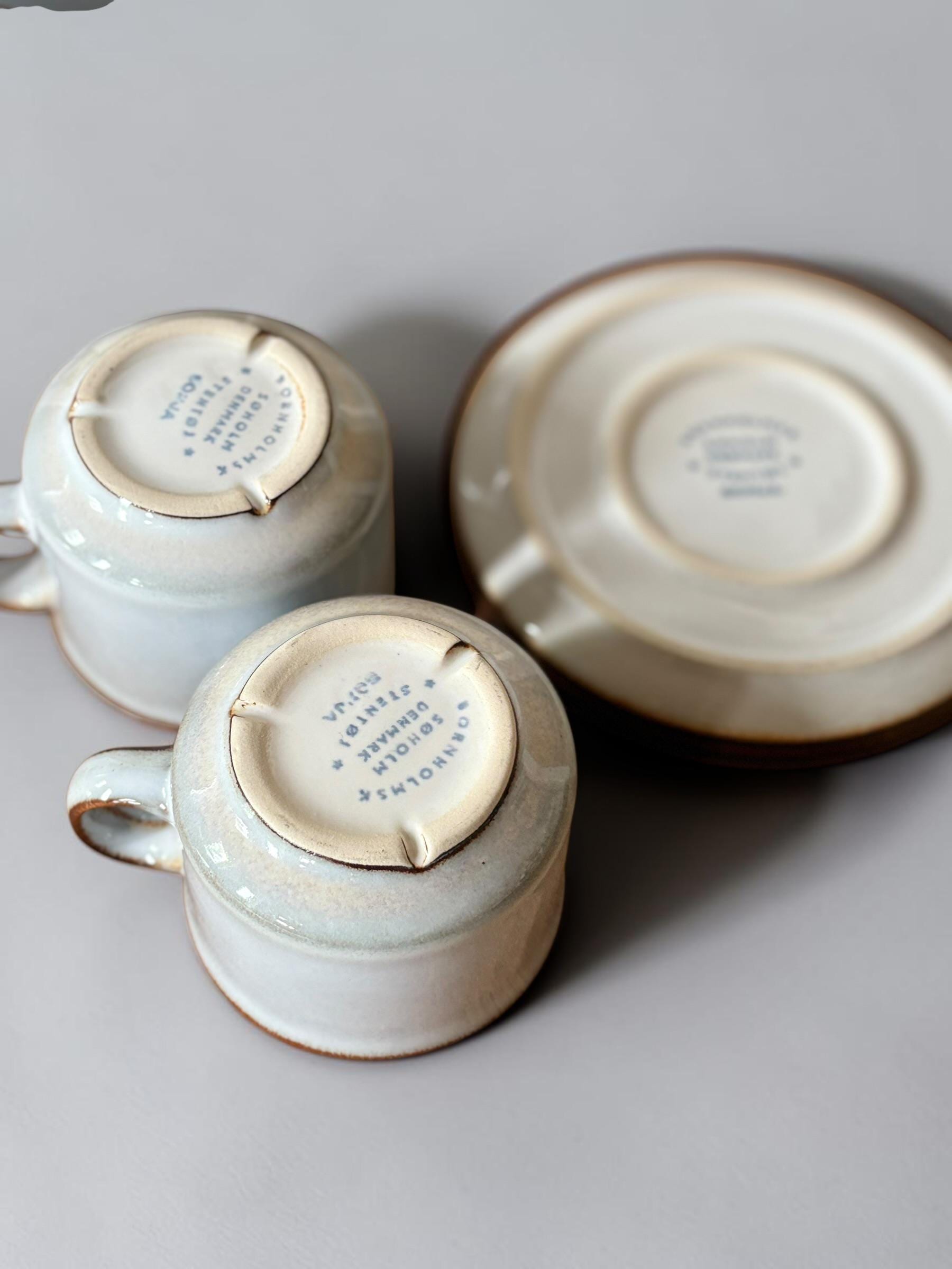 Soholm 'Sonja' stoneware:  Cups and saucers set of 4 Danish Bornholm retro coffee mugs __etsy:8205273509