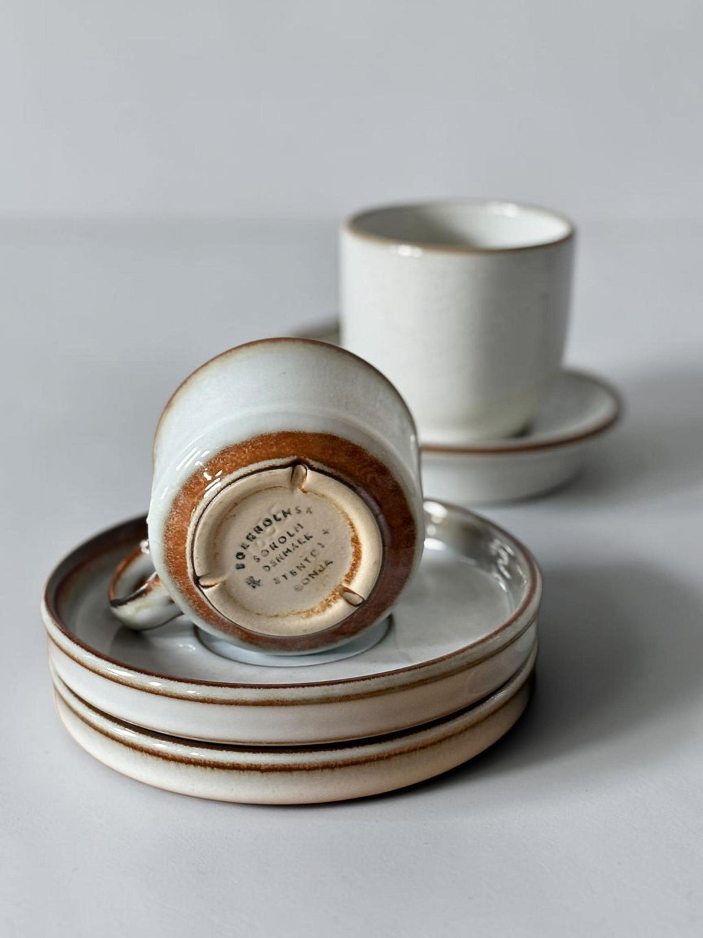Soholm 'Sonja' stoneware:  Cups and saucers set of 4 Danish Bornholm retro coffee mugs __etsy:8205273527