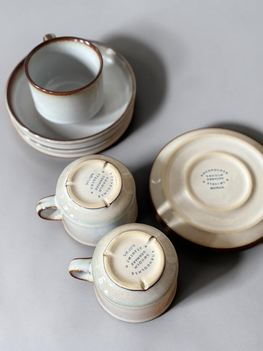 Soholm 'Sonja' stoneware:  Cups and saucers set of 4 Danish Bornholm retro coffee mugs __etsy:8205273559