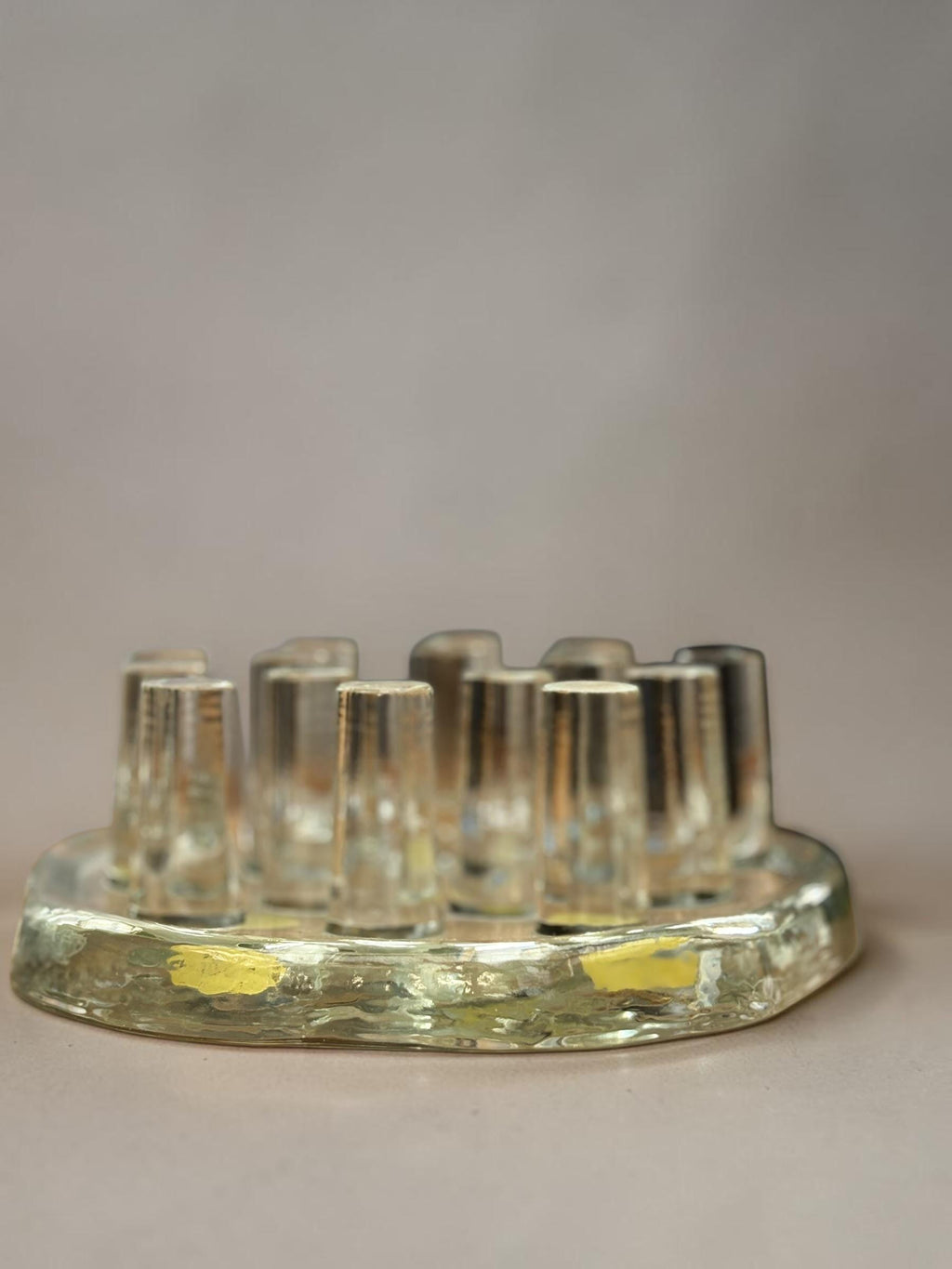 Georgshutte crystal candle holder vintage: German ice glass art multi pin centerpiece __etsy:8206337203