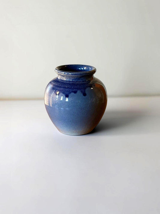 Vintage Danish studio pottery handmade ceramic bud vase in cobalt blue glaze