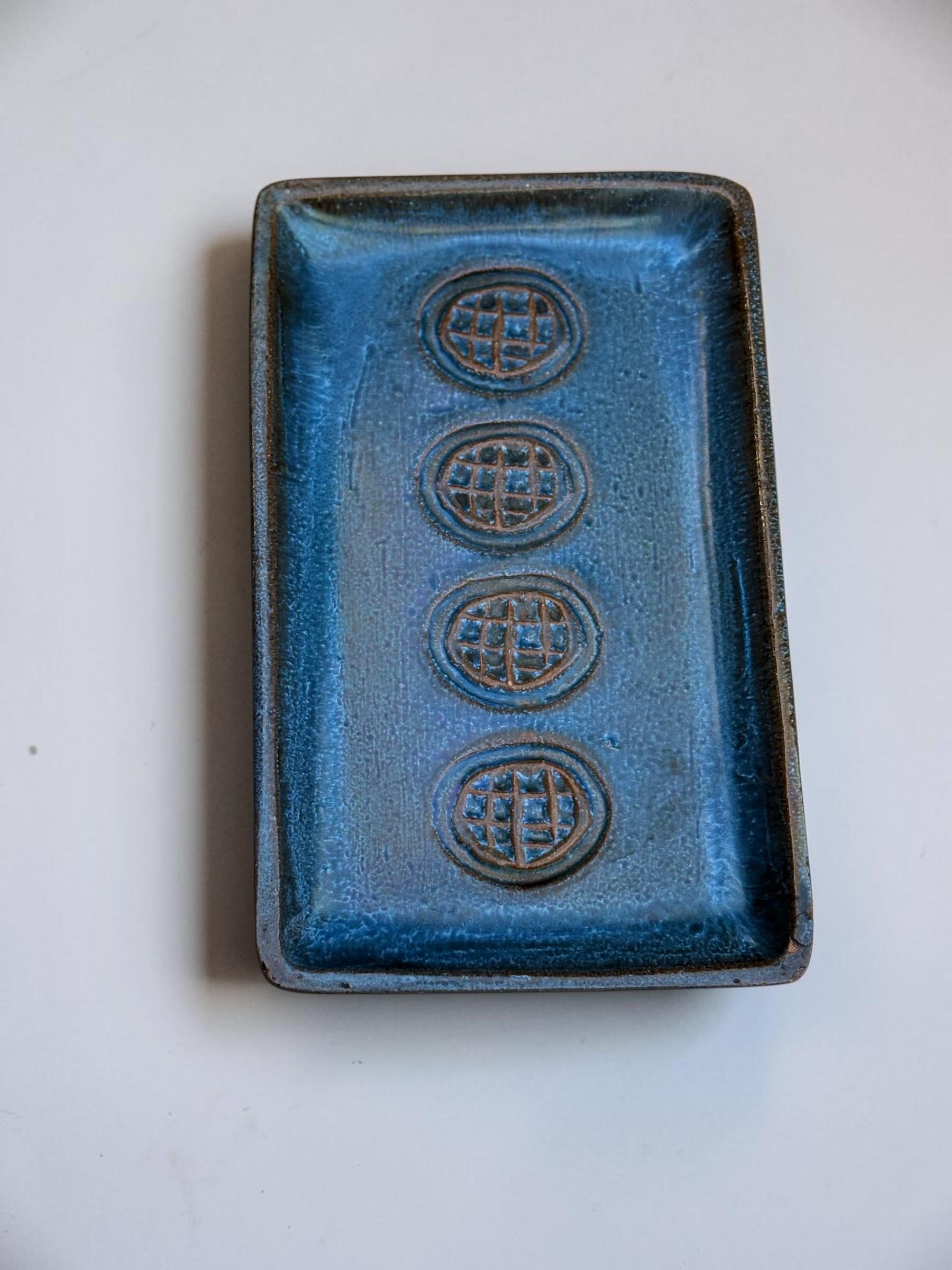 Soholm Denmark Blue Stoneware tray or wall plaque by Svend Aage Jensen