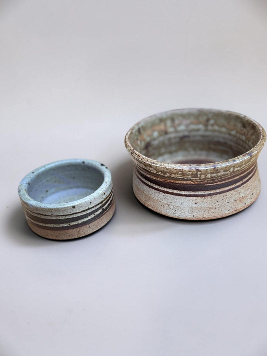Tue Poulsen signed stoneware bowl in chamotte clay spiral glaze - Danish 1960s studio ceramic