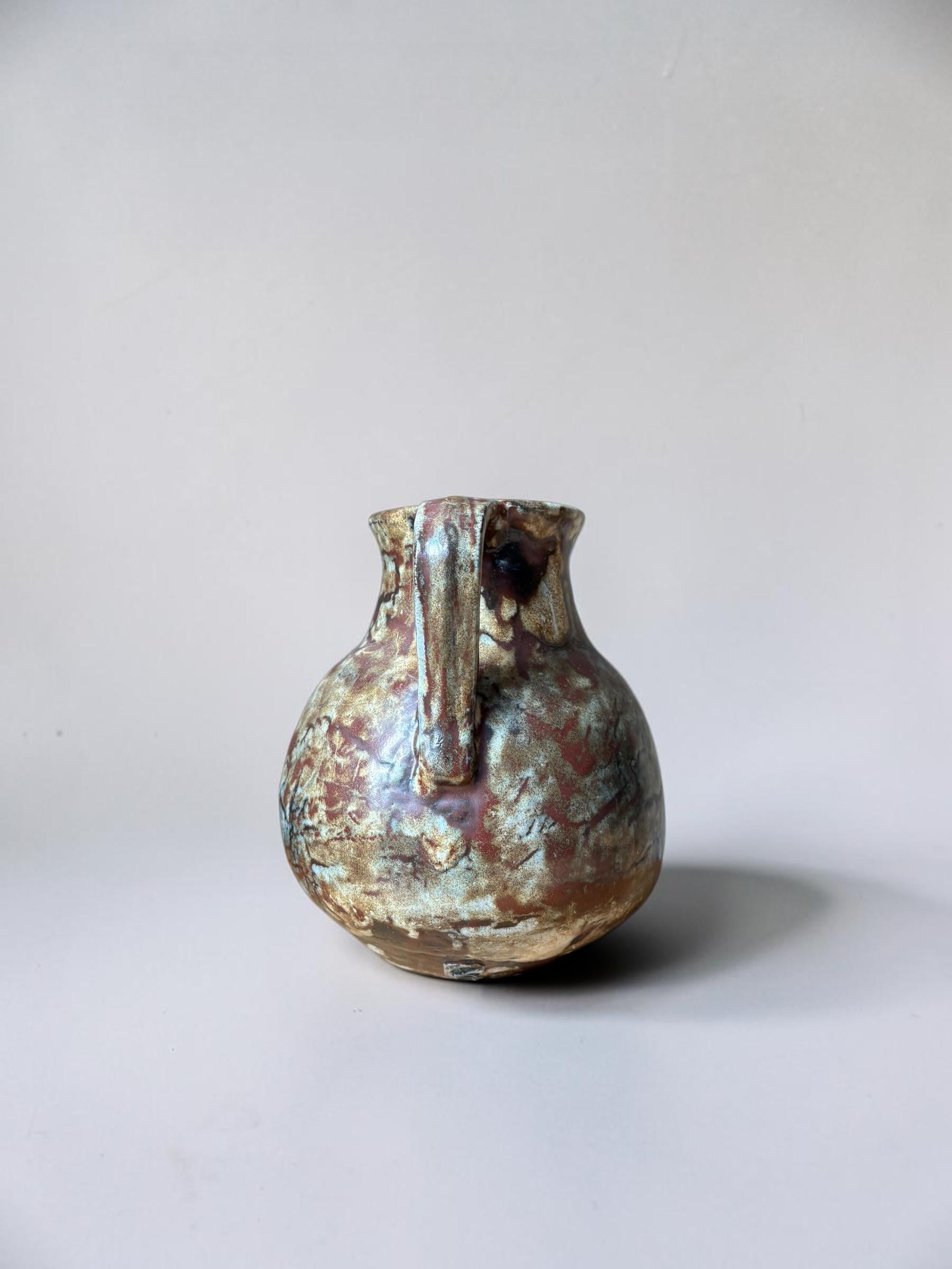 Signed Boris Vitlin handmade two-handle amphora vase with iridescent ash glaze