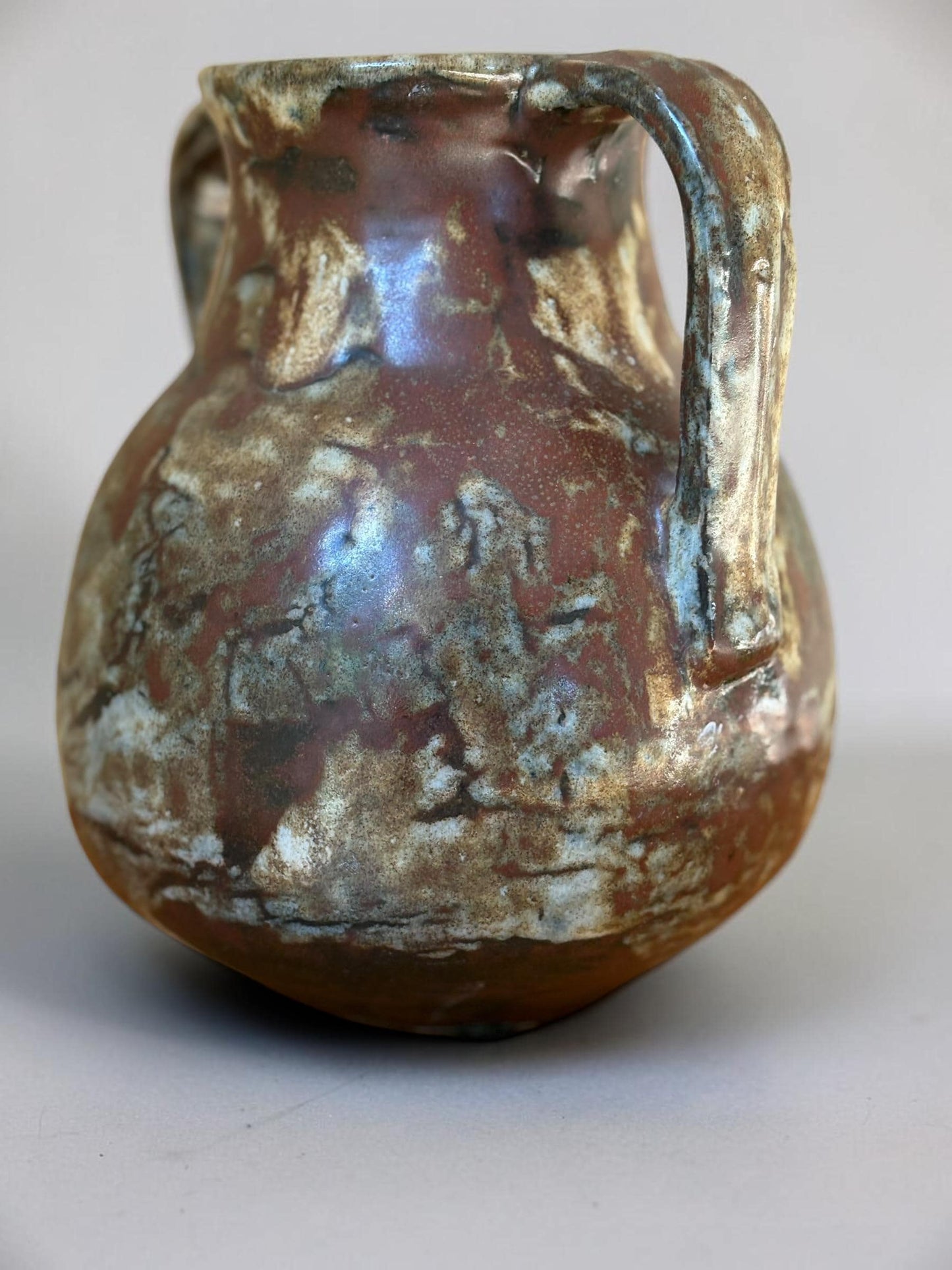 Signed Boris Vitlin handmade two-handle amphora vase with iridescent ash glaze
