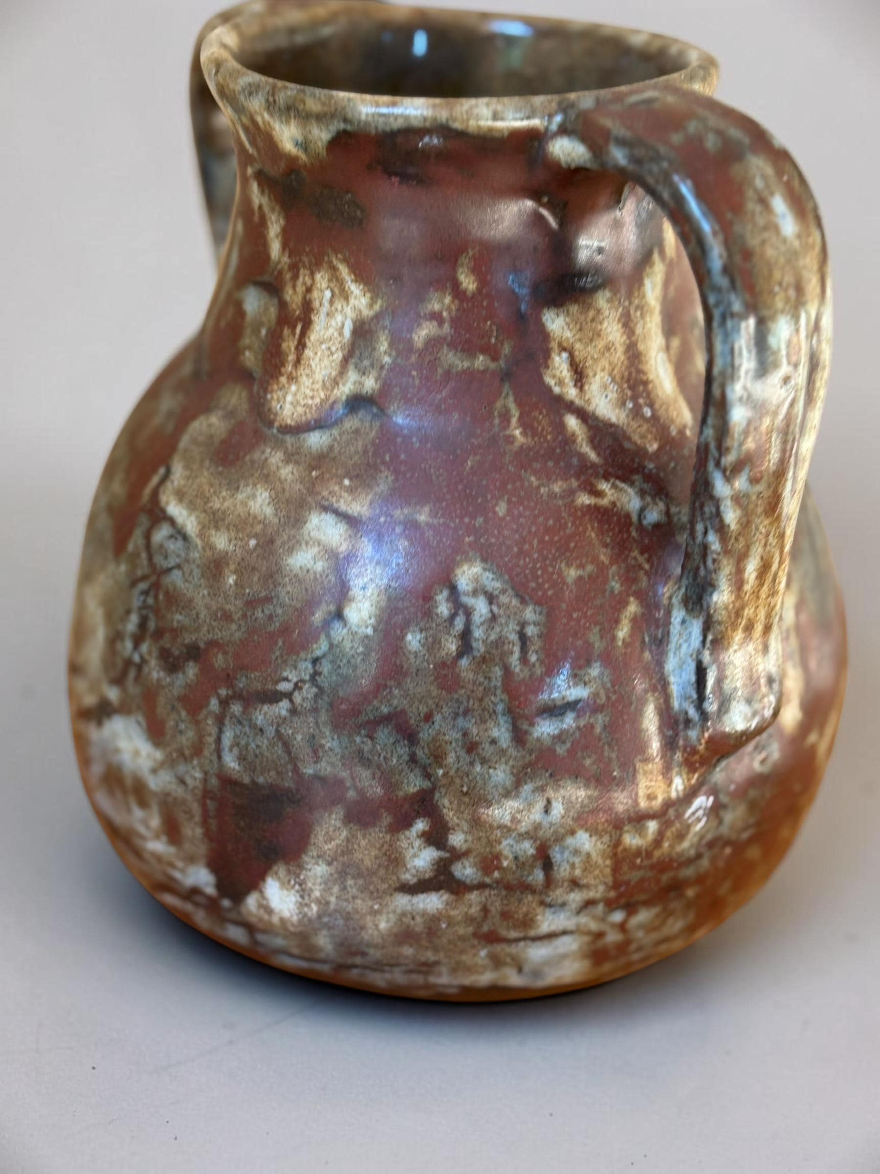Signed Boris Vitlin handmade two-handle amphora vase with iridescent ash glaze