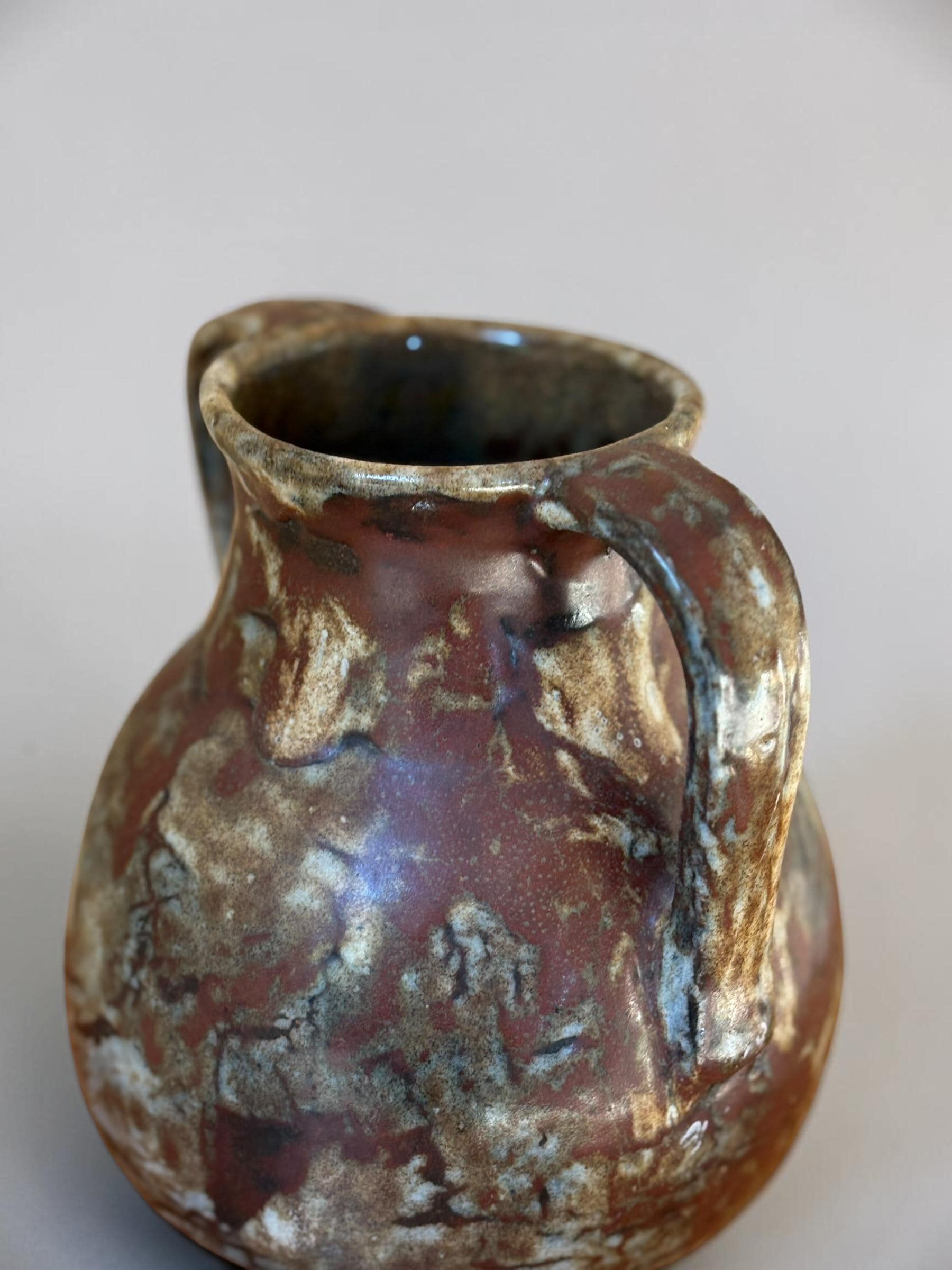 Signed Boris Vitlin handmade two-handle amphora vase with iridescent ash glaze