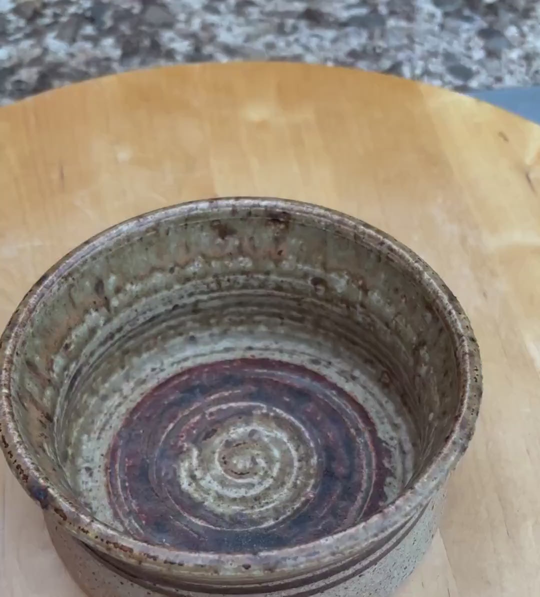 Tue Poulsen signed stoneware bowl in chamotte clay spiral glaze - Danish 1960s studio ceramic